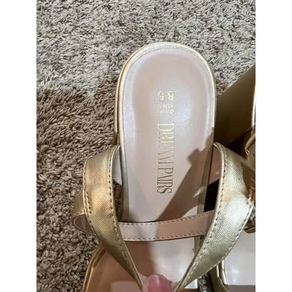 DREAM PAIRS Women’s Chunky Block High Heels Ankle Strap ~ Gold ~ Size 8.5 - Picture 6 of 10